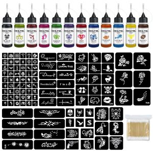 Temporary Tattoo Kit 12 Colors Temporary Tattoo Ink111 Pcs Stencils Kit for Body Paint Fake TattoosDIY Art Painting Party for Women Man