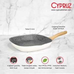 PASTI ORI - CYPRUZ White Granite Grill Pan / Panggangan Tebal Anti Lengket Ukuran - 24 cm - 28 cm