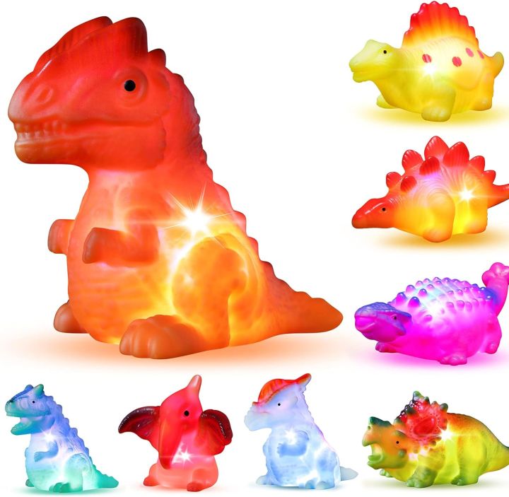 Pack light up No Hole Dinosaur Bath Toy Set, Flashing Color Changing  Light in Water, Floating Dino Bathtub Bathroom tub Pool Toy for Ba Infant  Kid