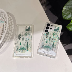 Forest Trees Luminous Quicksand Case for Samsung S26 S25 S24 S23 Ultra Dynamic Gloss Sequins Back Cover Transparent Liquid Shell