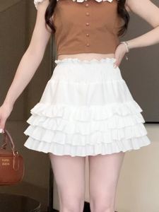 Ammin hoa phong cách Hàn Quốc cạnh đàn hồi eo cao đơn giản váy màu trơn nữ 2024 mùa hè mới A-line chống trượt váy xù ngọt ngào