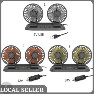 JK Suction Cup Car Seat Back Double Head Car Fan 12/24V Universal Large Wind Two Speed Control USB Car Fan