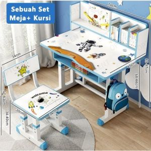 （Merah Jambu/Biru）Meja Belajar Anak Meja Tulis Minimalis Meja Belajar Adjustable Meja Sekolah Kursi