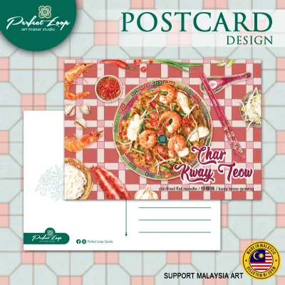 Postcard Design Asian Signature Food Watercolor Drawing Top View Concept (BUY 10 FREE 1)