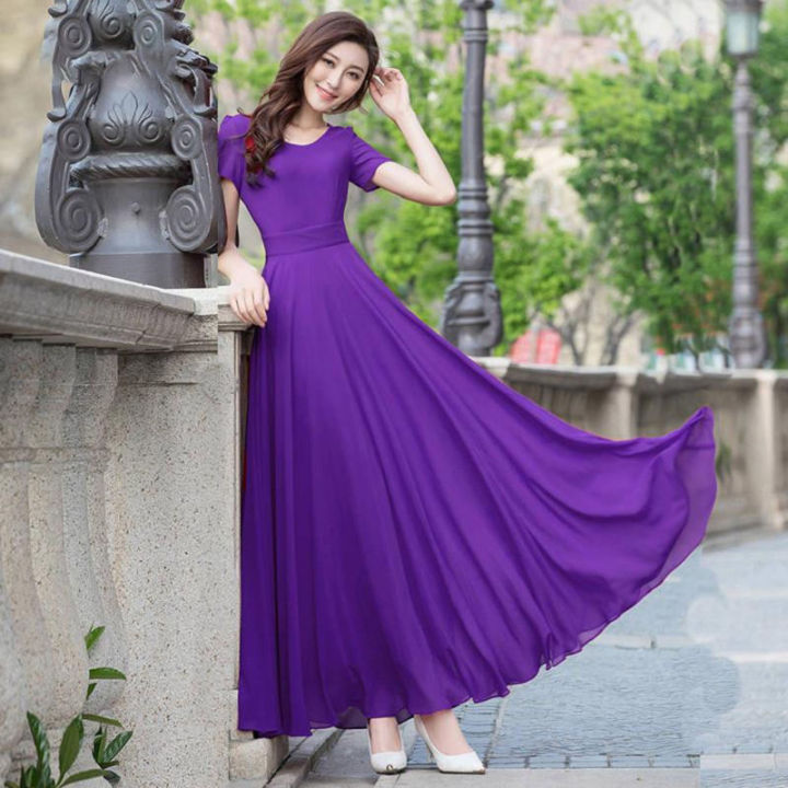 Double layer High quality Long Skirt Summer Chiffon Dress Women s New Temperament Self cultivation Slimming Long Beach Skirt Lazada