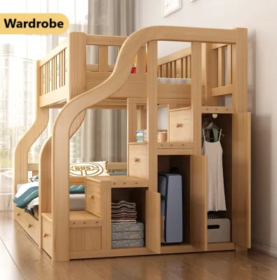 Solid Wood Double Decker Bunk Bed Children Double Decker Bed Set Children Adult Queen Bunk Beds Katil Bertingkat 双层上下床 (21-28 Days Delivery)