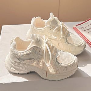 [Free Shipping] WomenS Shoes 2025 New Summer And Spring Breathable Mesh Sneakers With Thick Soles White Sneakers Sports Shoes