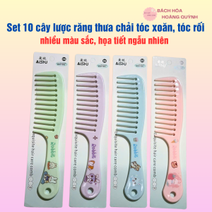 Combo 10 cây lược răng thưa lược xù chải tóc xoăn loại nhỏ bằng nhựa nhiều màu sắc họa tiết đa dạng ngẫu nhiên.