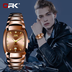 【gift for men】OPK rose gold relo for men original 2021 sale waterproof cool Tungsten steel strap luminous display quartz square watch black/white