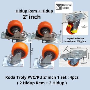 Roda Troli PVC Orange 2 inch 1 set : 4pcs (2Hidup Rem+2Hidup)
