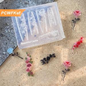 【PCWFKef】 แม่พิมพ์ซิลิโคนสำหรับตกแต่งเล็บรูปกระโหลกกุหลาบ3D ลายดอกไม้แม่แบบโปร่งใสแบบ DIY สำหรับตกแต่งเล็บเครื่องมือออกแบบทำเล็บ