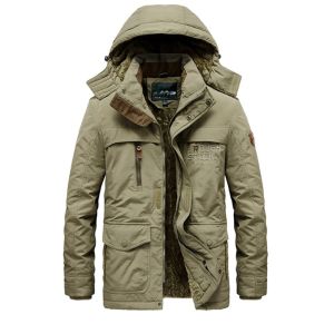 ZiHi Winter Mens Military Jacket Thick Warm Hooded Men Parka Coat Casual Fleece Cotton Padded Male Windbreaker Thermal Outerwear