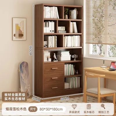 Rak Buku 书架 Large Solid Wood Bookshelf Multi Layer Display Rack with Drawers & Storage Cabinet Bookcase Big Wood Shelf Storage Rack Storage Organizer