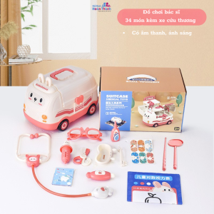 Đồ chơi bác sĩ cho bé gồm hộp y tế xe cứu thương ống tiêm ống nghe dụng cụ trẻ em