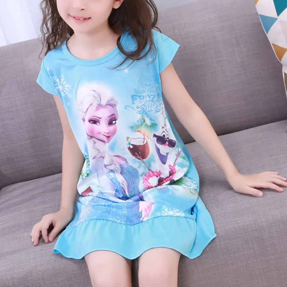 2-12 Years Girls Dress Kids Frozen Princess Short Sleeve Cartoon