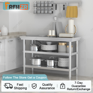 Modern home kitchen work table | three levels 100*50*80| silver stainless steel