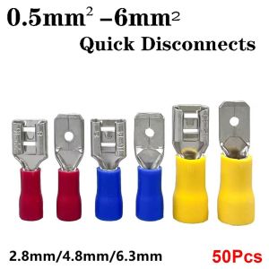 BENYTRO 50Pcs 2.8/4.8/6.3mm Wire Connectors Insulated FDD/MDD1.25/2/5.5 Electrical Crimp Terminal Spade Quick Disconnects