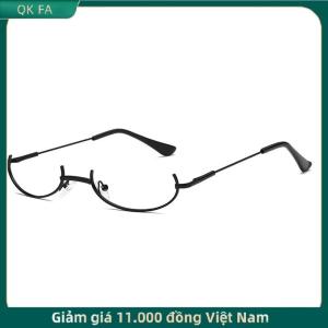 QK FA ✨ Cổ Điển Kính Kim Loại Khung Nửa Mà Không Có Ống Kính Cô Gái Chic Cosplay Đảng Trang Trí Lensless Kim Loại Nửa Khung Kính Với Chuỗi