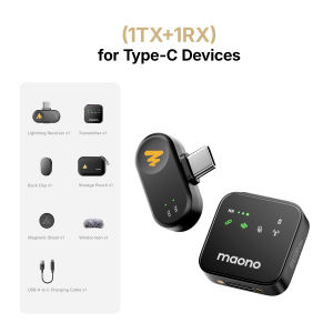Maono T1 mini Wireless Lavalier Microphone AI Noise Cancelling Microphone Mini Mic with Maono Link App and 4 Levels Noise Reduction for Smart PhoneVloggingLive Streaming