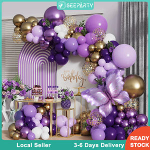 123pcs Purple Butterfly Balloon Garland Metallic Gold Balloon Arch for Wedding Birthday Decoration