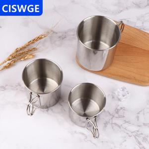 [COD] CISWGE 1Pc Stainless Steel Folding Handle Cup Portable Carabiner Cup Outdoor Camping Cups for Home Outdoor Camping Accessories