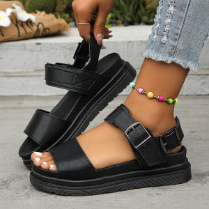 [Free Shipping] Plus-Size WomenS Sandals New Summer Styles Thick-Soled Non-Slip Roman-Style With Buckle Details Casual Beach Sandals