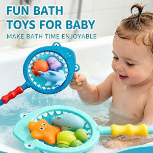 Baby Bath Toy Set Shark Fishing Net Sea Animals Water Squirter Color Change Shower Water Play Toys