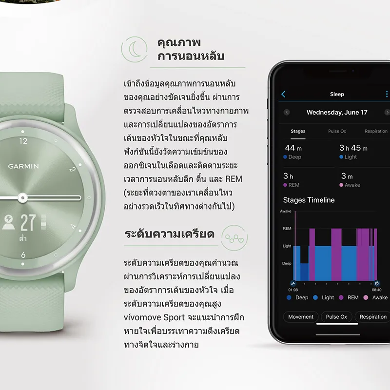 Garmin vivomove Sport นาฬิกา ประกันศูนย์ไทย 2 ปี