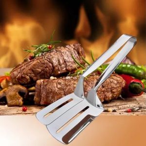 DiyHomeIpoh 1pc Stainless Steel Steak Clamps BBQ Clip Double Sided Spatula Tong Food Fried Fish Fry Frying Bread Meat Shovel Kitchen Cooking Flipping Kitchen Utensil Pengapit Stik Ikan Goreng Daging Dapur Masak Memasak 牛排夹