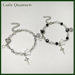 Caile New Trendy Y2K Couple Bracelets For Women Girl Hollow Pentagram Guitar Pendant Beaded Bracelet Friends Jewelry Gift
