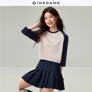 Giordano Women 100% cotton contrast 3/4 raglan sleeve tee Free Shipping 05326788