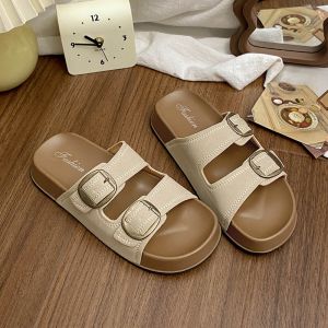 [Free Shipping] Faux Leather Buckle Adjustable Thick-Soled Sandals For Women Suitable For Outdoor Wear Shopping Spring And Summer Soft-Soled Beach Shoes Seaside Travel Sandals