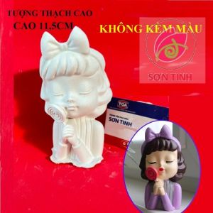 Tô Tượng Thạch Cao trắng C4 cô gái che miệng Ống Bút sen đá trang trí hoa giấy dễ thương (không kèm màu)