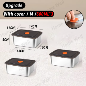 【24 Hour Ship】8PCS 316 Hygienice Stainless Steel Food Lunch Box with Transparent Lid Crisper Portable Food Storage Leak-Proof Dinnerware Sealed box Baking Tray Large size