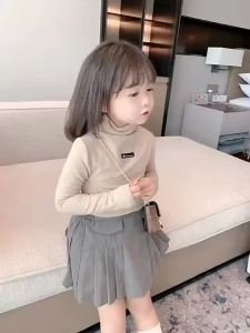 Blouse Kids Girl Baby Girl Long Sleeve Shirt Kids Cotton Blouse Turtleneck Solid Color Base Coat Baby Girl Clothing