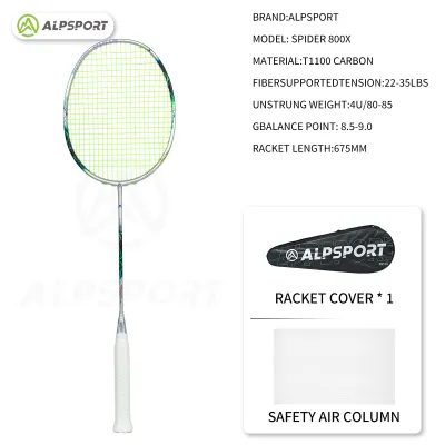 ALPSPORT 【SPIDER 800X】 5U 80g Badminton Racket Authentic Original Custom T1100 Carbon Fiber Frame Offensive Suitable for Students Youth and Professional Sports Equipment