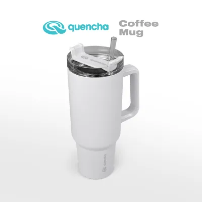 Quencha 37oz Straw Lid Insulated Mug Tumbler 1100ml Double Wall 24Hr Cold BPA-Free Stainless Steel