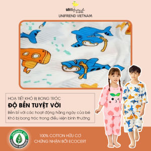 (9-40kg) Đồ bộ quần áo thun cotton lửng tay cho bé trai và bé gái mặc nhà mùa hè chính hãng Unifriend Hàn Quốc U2022-3