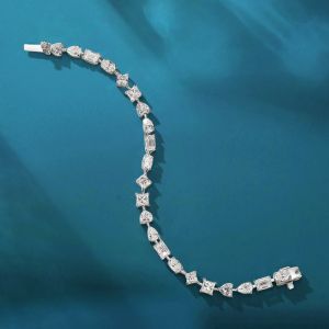 MUXIFC Luxury Full Moissanite Bracelets for Women Irregular Princess Square Heart Emerald Cut Lab Diamond 925 Silver Bracelet