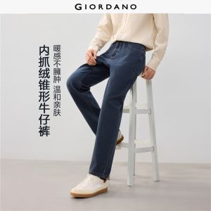 GIORDANO Men Jeans Fleece-Lined Mid Rise Denim Pants Five-Pocket Straight Leg Fashionable Casual Relaxed Jeans 18116017