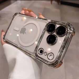 for Magsafe Transparent Plating Case for iPhone 17 16 15 Pro Max 14 Plus 11 12 13 Air Airbag Bumper Shockproof Cover