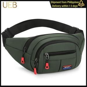 【UEB】Men Women Fanny Pack with 4-Zipper Pockets Sling Bag with Adjustable Strap Fashion Waist Pack for Travel Hiking Running