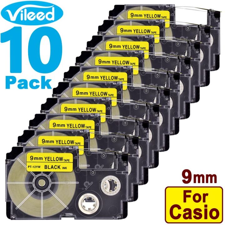 10 Pack 9mm XR-9YW Tape Cartridge for Casio EZ-label Printer KL-60 KL-60L  KL-100 KL-120 KL-130 KL-170 KL-180 KL-E300 KL-780 KL-820 KL-7400 KL-8700