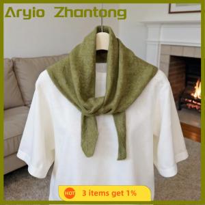 Aryio ผ้าพันคอถักไหมพรมสามเหลี่ยมสไตล์เกาหลีผ้าพันคอสตรีผ้าพันคอถักผ้าพันคอถักผ้าพันคอถักอเนกประสงค์อบอุ่น