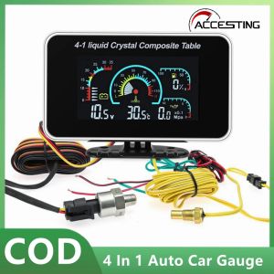 4 In 1 Auto Car Gauge LED Digital Voltmeter Water Temp Oil Pressure Fuel Level Gauge Meter 12V24V Gauge Kit