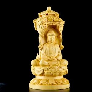 Three Face Buddha Statue - Exquisite Wood Carving Featuring Guan Yin Beautifully Detailed Buddha Sculpture Perfect Kuan Yin Statue for Spiritual Home Decor Symbolizing Compassion Protection and Enlightenment Ideal for Meditation and Feng Shui Balanc