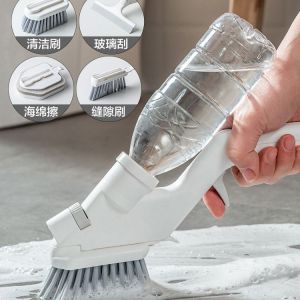 Multi-functional kitchen cleaning brush five-piece set with press water spray ceramic tile brush glass wiper sponge wipe gap brush.