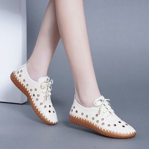 2022 medium heel sandals womens sandals leather parisian sandals for women 123 inch parisian sandals for women Soft Leather Hollow Womens Shoes Summer 2022 New Style Hole Beef Tendon Sole Sandals Flat Casual Mother㏇X0415