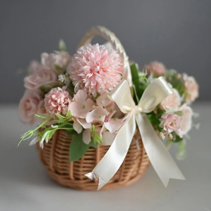 EDHO5 Durable Simple Rattan Flower Basket Decoration Wedding Flower ...