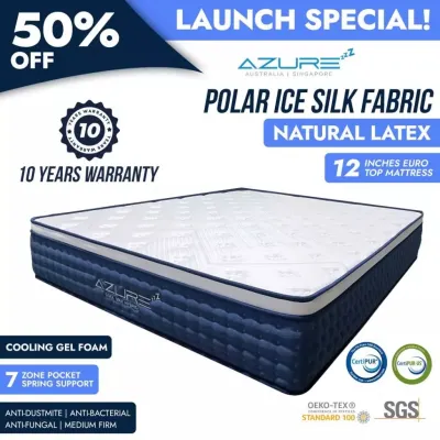 Azure™ Cool Max | 12 Inch | Spine Support | Zero Motion Transfer Belgium Imported Ice silk Fabric | Single Super Single Queen King Size Pocketed Spring Tilam / Mattress